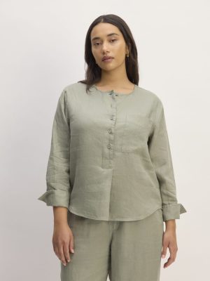 The Popover Shirt in Linen | Sage Green