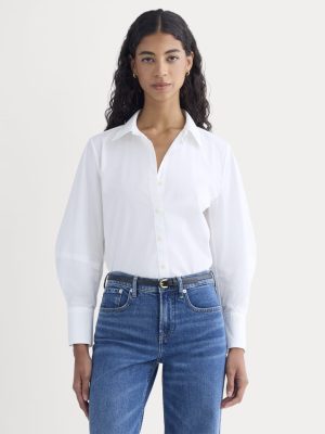 Lantern-Sleeve Shirt in Lightweight Cotton | White