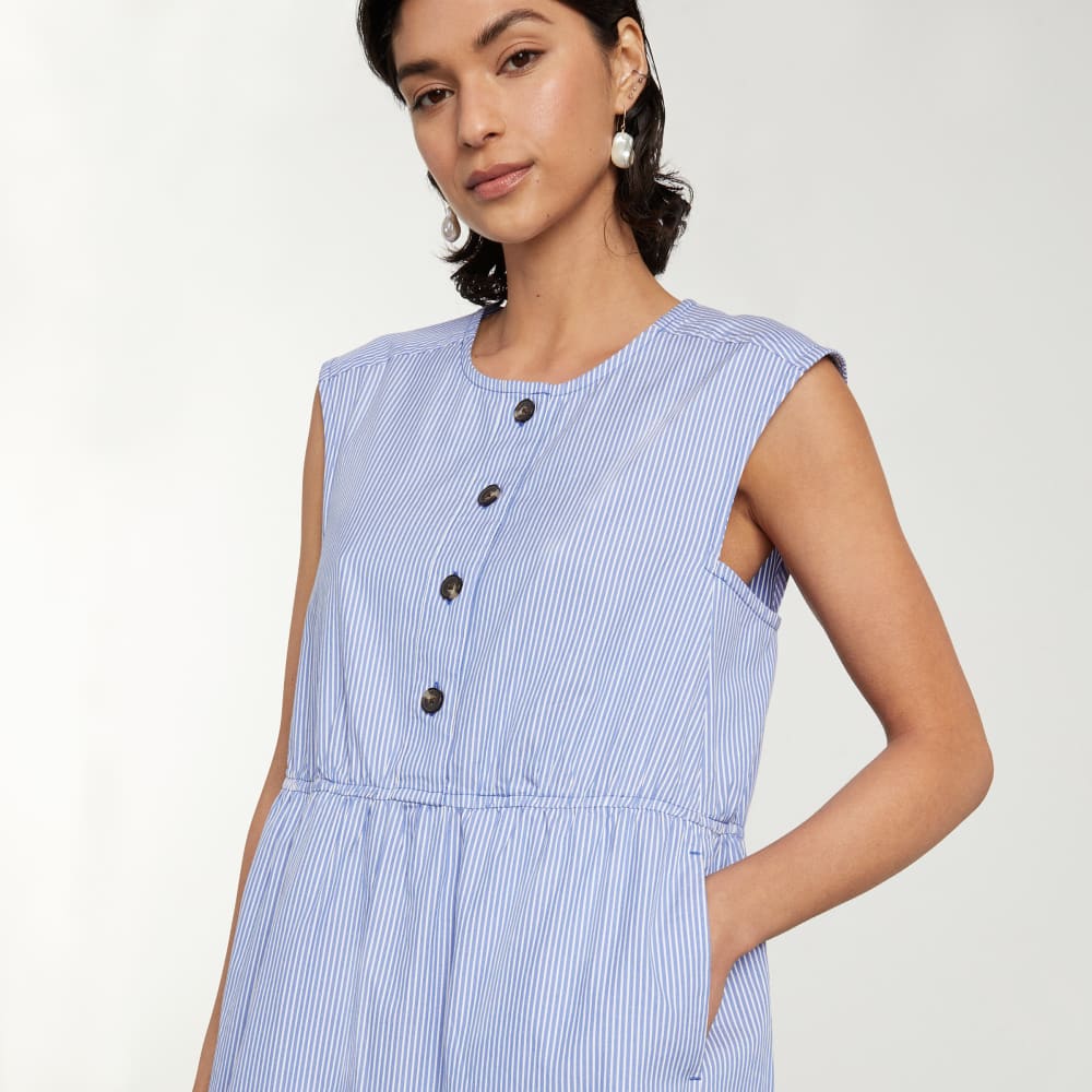 The Tiered Midi Dress | White / Blue Mini Stripe - Image 3