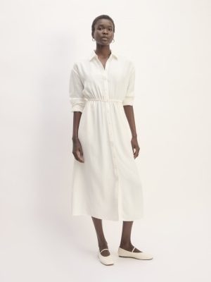 The Mini Jacquard Stripe Shirt Dress | Bone