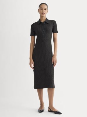 The Cozy Rib Polo Dress | Black