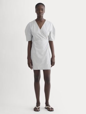 The Seersucker Mini Wrap Dress | Dutch Blue / Natural