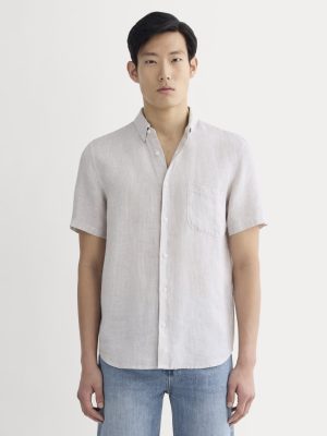 The Classic Short-Sleeve Shirt in Linen | Stone / White
