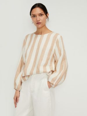 The Linen Long-Sleeve Top | Bone / Caramel