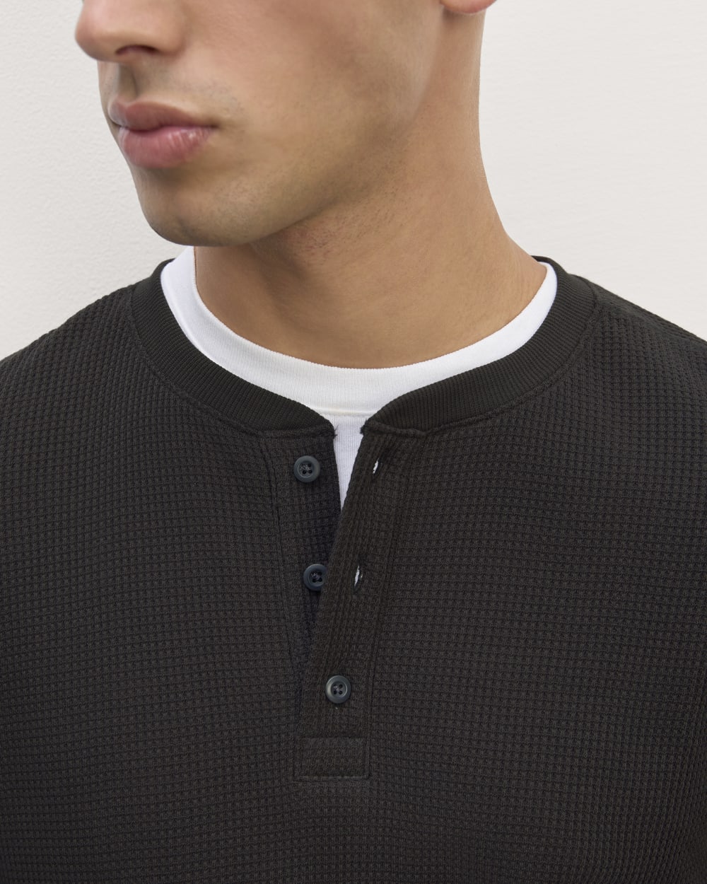 The Waffle Long-Sleeve Henley | Black - Image 3