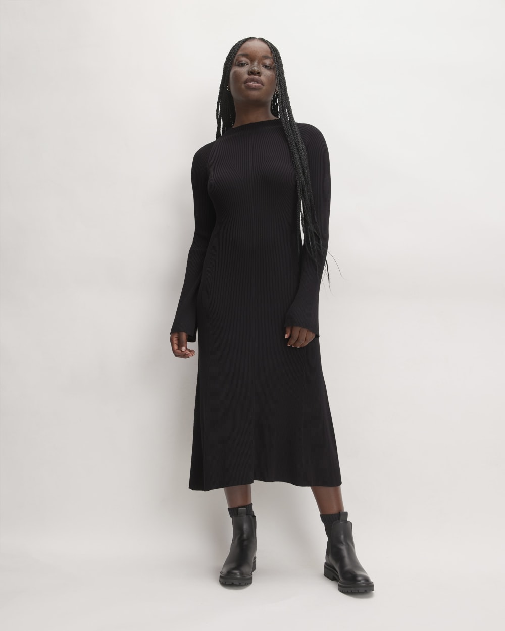 The Ribbed Mock Neck Midi Dress | Black