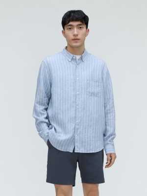 The Classic Shirt in Linen | White / Blue
