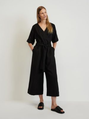 The Wrap Jumpsuit in Linen | Black
