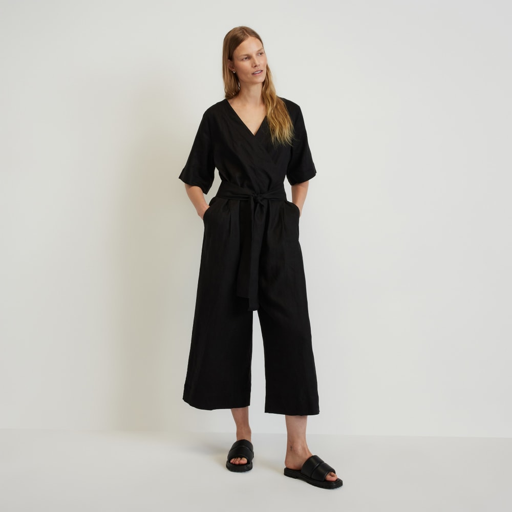The Wrap Jumpsuit in Linen | Black