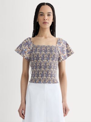The Gauze Smocked Top | Mocha Floral