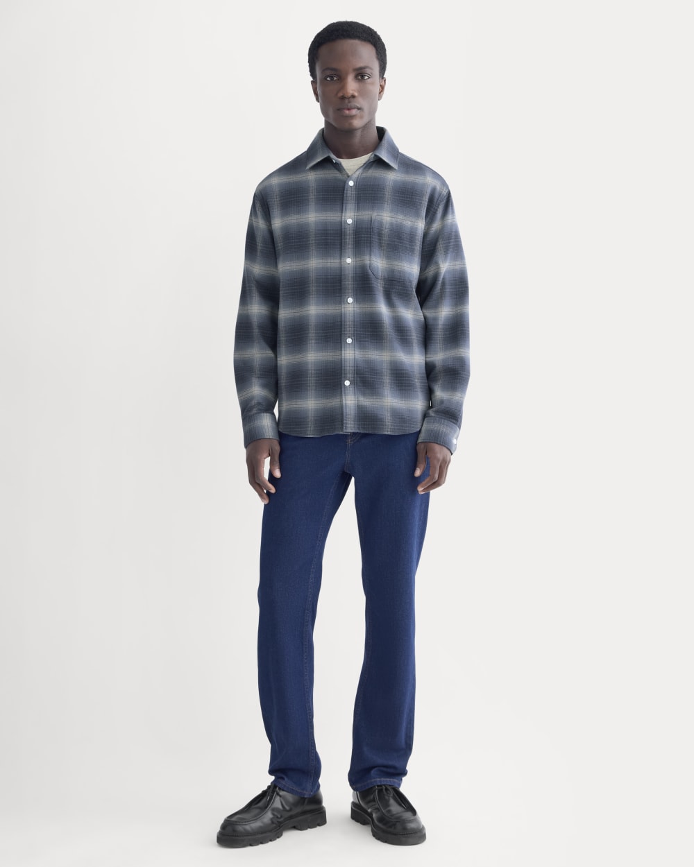 Brushed Flannel Shirt | Blue Ombre Plaid - Image 3