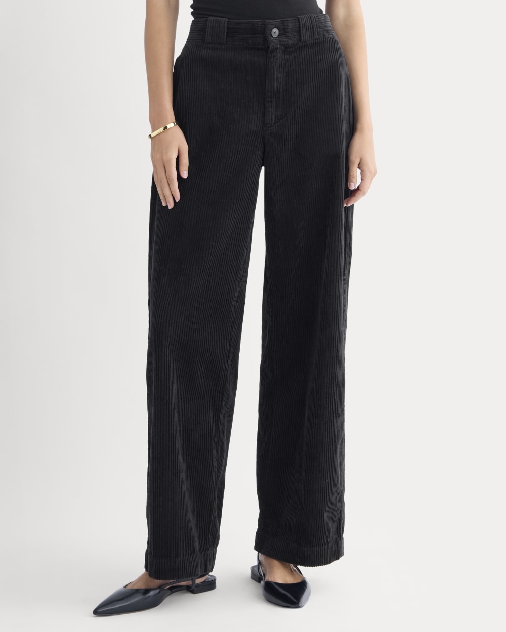 Corduroy Wide-Leg Trouser | Black - Image 3