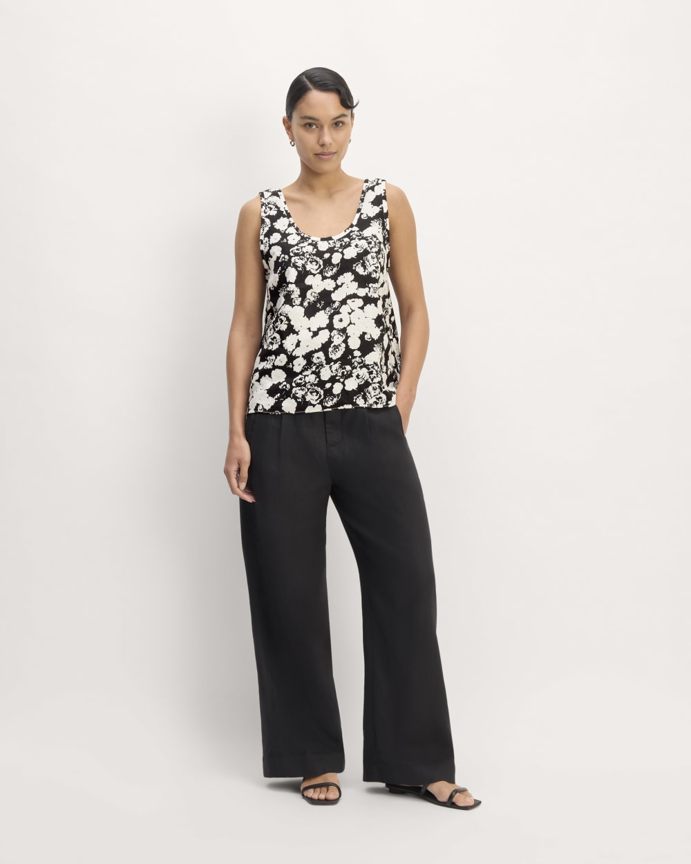 The Scoop Tank in Linen | Black / Bone Floral - Image 3