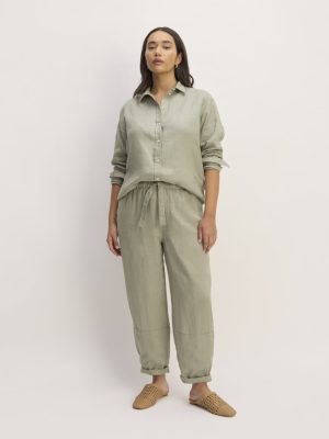 The Linen Pull-On Barrel Pant | Sage Green