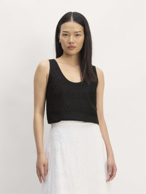 The Linen Eyelet Scoop-Neck Tank | Black Eyelet