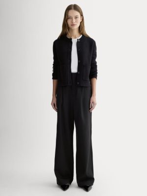 The Draper Pleated Pant in Buttersmooth | Black | 32 Inseam