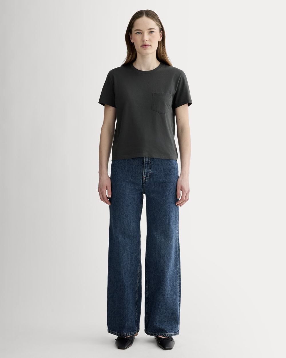 The Box-Cut Tee in Essential Cotton | Washed Black | Pocket - Image 3