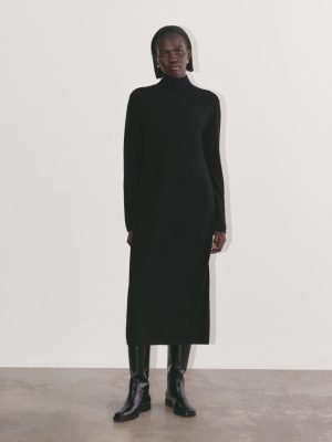 The Turtleneck Sweater Dress in Cashmere | Black