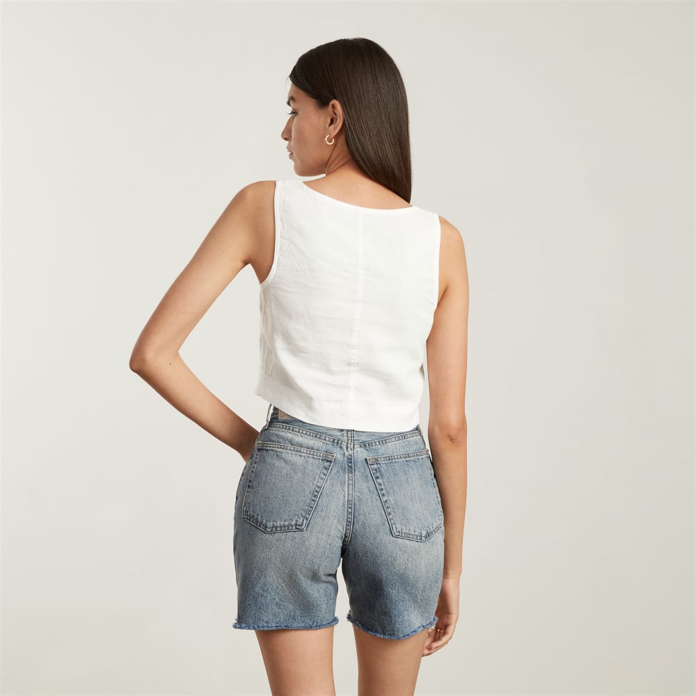 The Linen Button-Front Crop Tank | White - Image 3