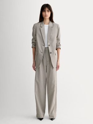 The Draper Pleated Pant in Buttersmooth | Deep Taupe Mini Gingham  | 32 Inseam