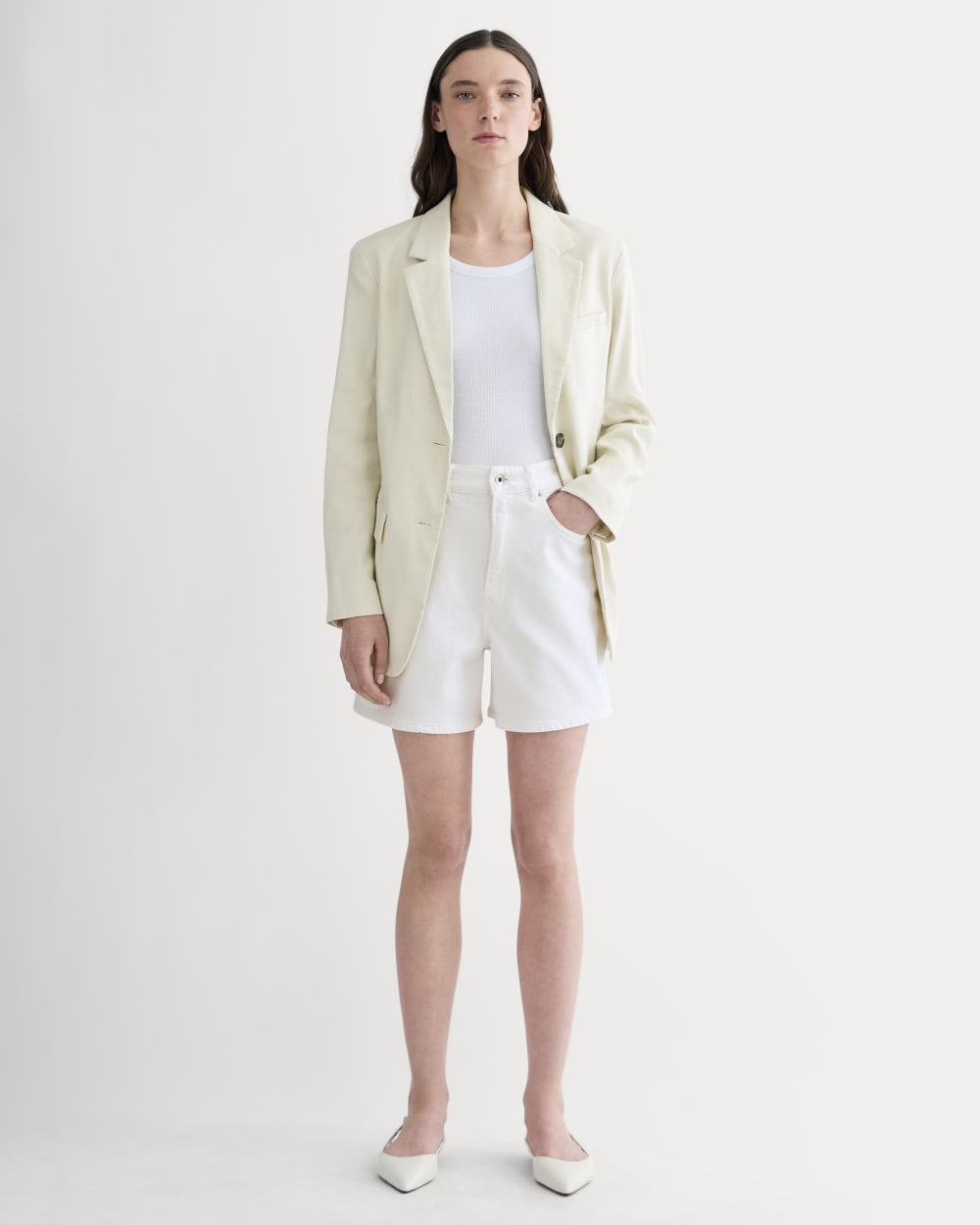 The A-Line Denim Short | White