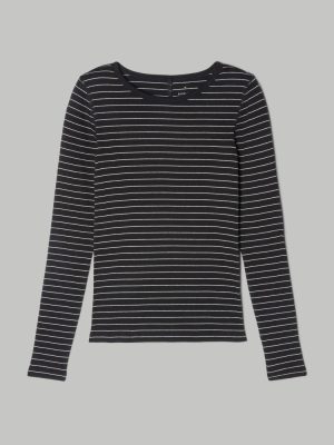 The Luxe Rib Long-Sleeve Crew | Black / Canvas Tan