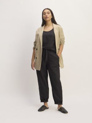 The Linen Pull-On Barrel Pant | Black