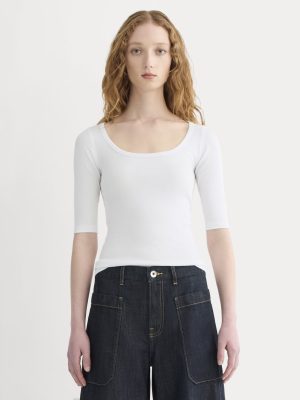 The Luxe Rib Scoop-Neck Tee | White