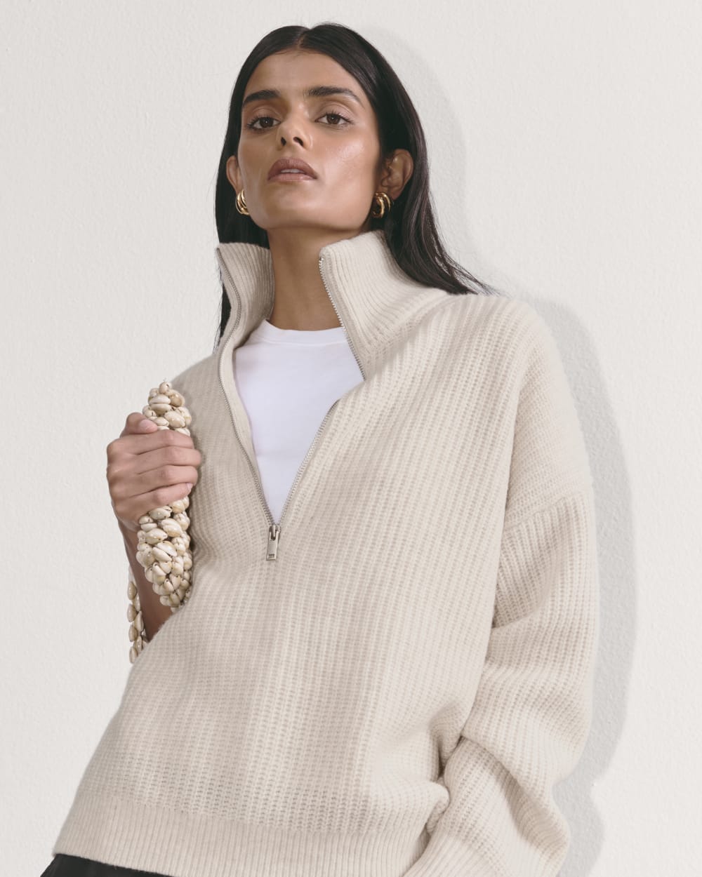 The Half-Zip Sweater in Luxe Merino | Heathered Oat - Image 3