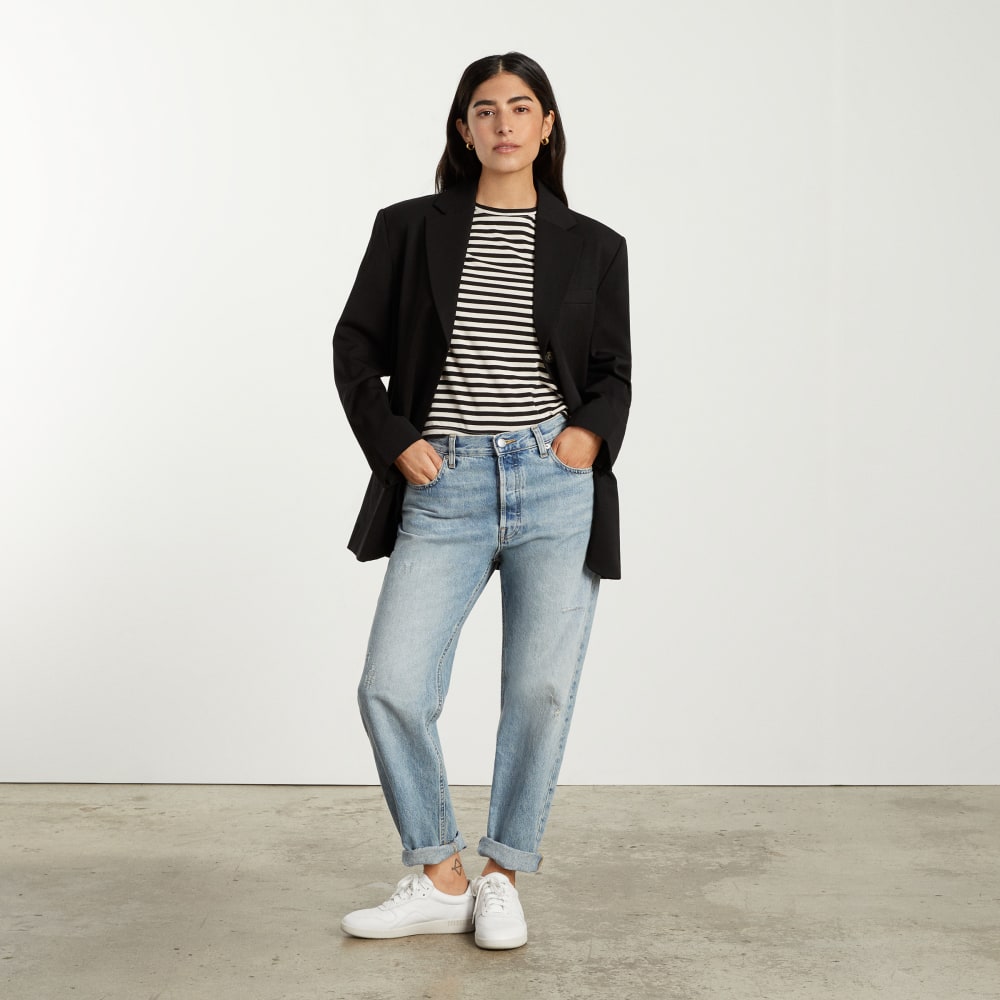 The Box-Cut Tee in Essential Cotton | Sandstone / Black | No Pocket - Image 3