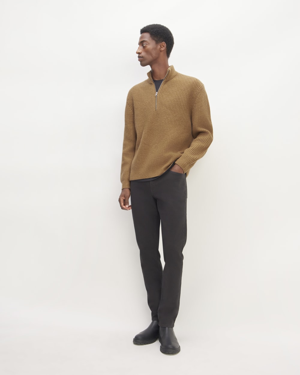 The Felted Merino Half-Zip Sweater | Deep Camel - Image 3