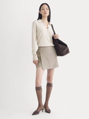 Wrap Mini Skort in Tailor Twill | Light Taupe