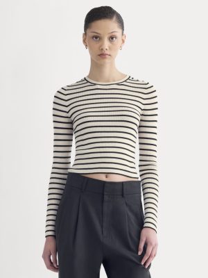 The Cropped Crew Top in Ultrafine Merino | Parchment / Black