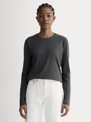 The Slim Long-Sleeve Crew in Essential Cotton | Heathered Soot