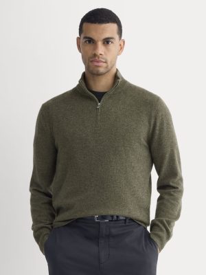 Cashmere Quarter Zip Sweater | Heathered Army Green