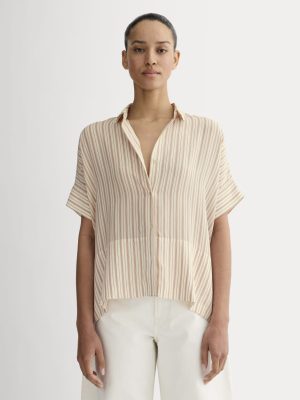 The Boxy Shirt in Washable Silk | Bone / Dusky Rose
