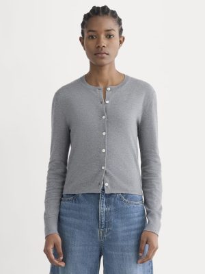 The Cropped Cardigan in Cotton Cashmere | Heather Charcoal
