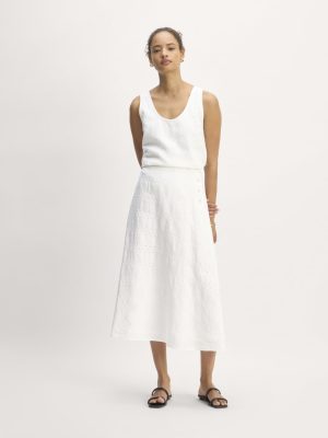 The Linen Eyelet Midi Skirt | White Eyelet