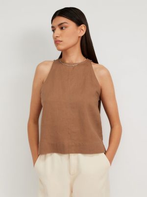 The Linen High-Neck Tank | Carob Brown