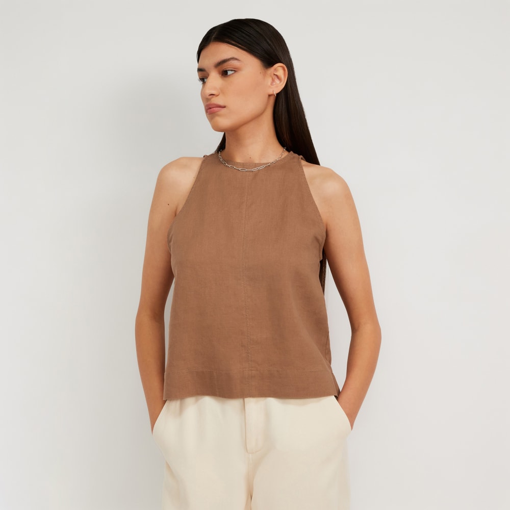 The Linen High-Neck Tank | Carob Brown