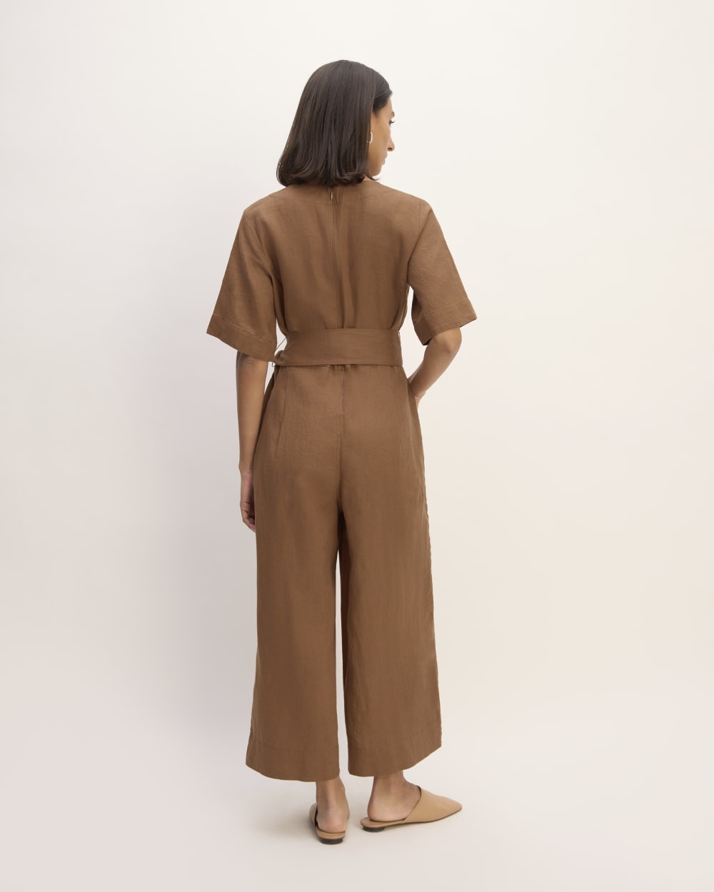 The Wrap Jumpsuit in Linen | Carob Brown - Image 6