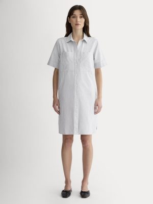 The Oxford Short-Sleeve Shirt Dress | Charcoal / White