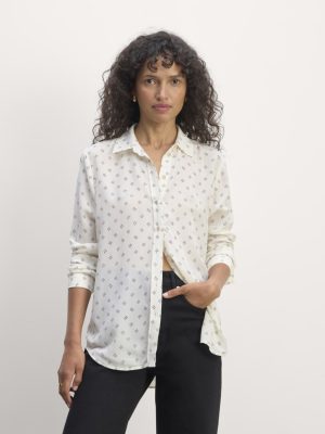 The Must-Have Shirt in Washable Silk | Bone / Black Square Dot