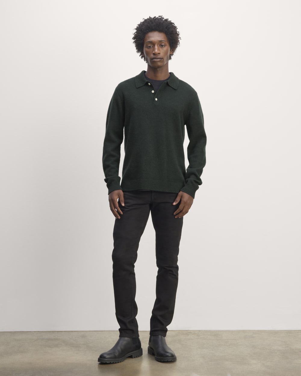 The Classic Polo in Luxe Merino | Heather Scarab Green - Image 3