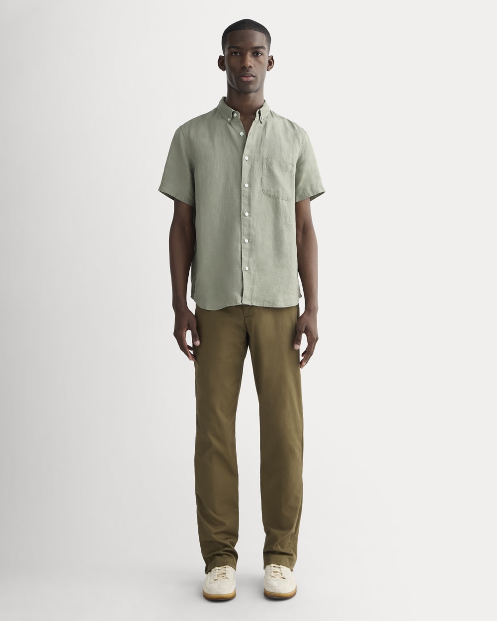 The Classic Short-Sleeve Shirt in Linen | Sage Green - Image 3