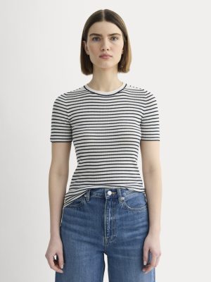 The Sweater Tee in Ultrasoft Merino | Bone / Navy