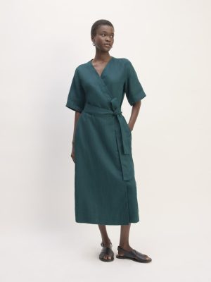 The Wrap Dress in Linen | Dark Sea