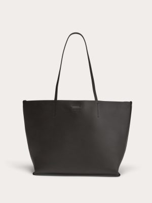 The Luxe Medium Italian Leather Tote | Black