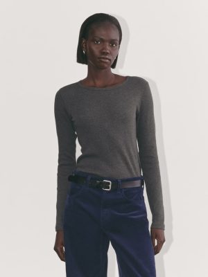 The Luxe Rib Long-Sleeve Crew | Heathered Soot