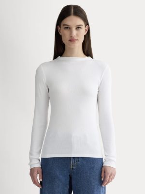The Luxe Rib Funnel-Neck Tee | White